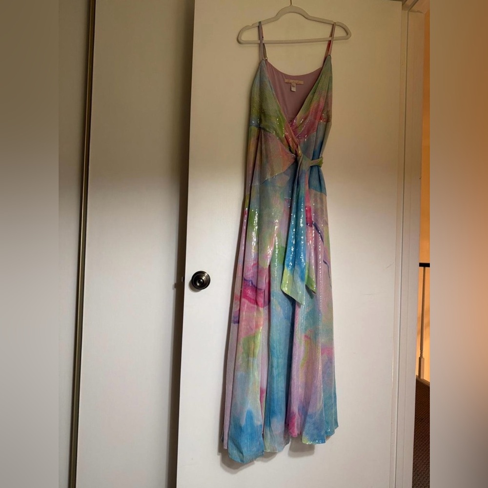 Hutch Alden Sequin Watercolor Wrap MIDI Dress - Picture 2 of 3